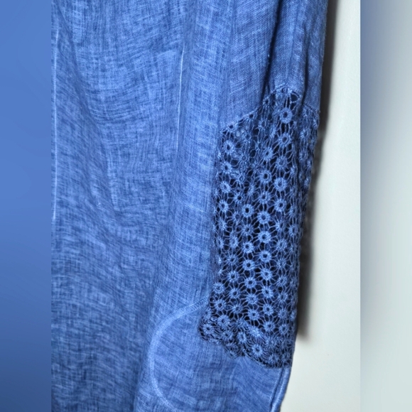 Soft Surroundings Linen Crochet Sleeve Coastal Chic Elevated Basic Dress, Large - Picture 2 of 3